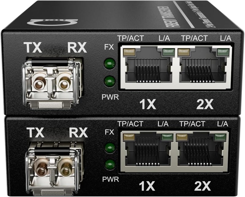 ADNET Dual RJ45 Ports – Pair of Fiber Media Converters, Gigabit Ethernet, MM LC 850nm SFP Included – Full Kit with Cables & Mounts – 10/100/1000Base-Tx to 1000Base-SX Multi-Mode Fiber, Up to 550m (1,800 ft) - Image 4